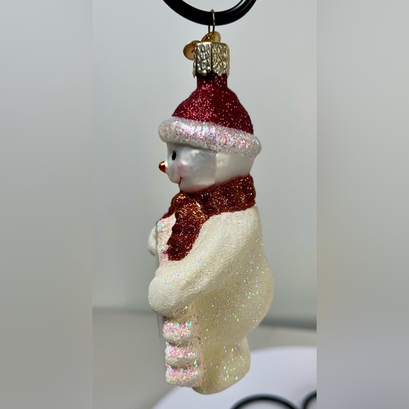 Vintage Old World Christmas Snowman Glitter Ornament - maroon, orange and White - Picture 6 of 8